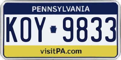 PA license plate KOY9833