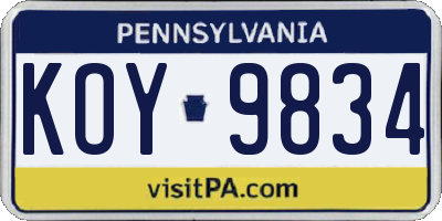 PA license plate KOY9834