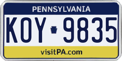 PA license plate KOY9835