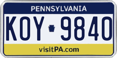 PA license plate KOY9840