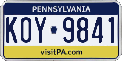 PA license plate KOY9841