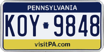 PA license plate KOY9848