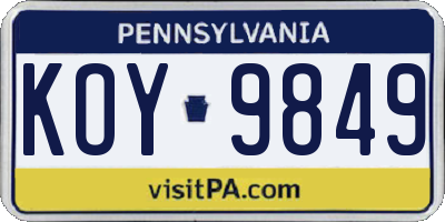 PA license plate KOY9849