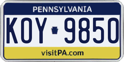 PA license plate KOY9850