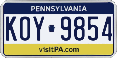 PA license plate KOY9854