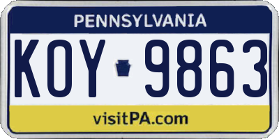 PA license plate KOY9863