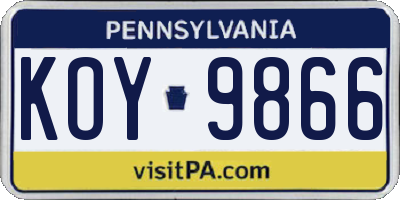 PA license plate KOY9866