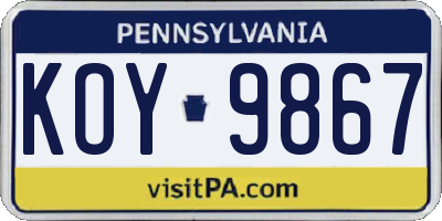 PA license plate KOY9867
