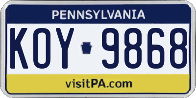 PA license plate KOY9868