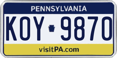 PA license plate KOY9870