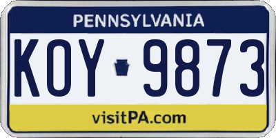 PA license plate KOY9873