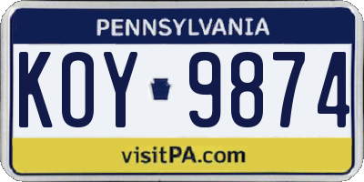 PA license plate KOY9874