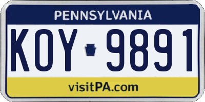 PA license plate KOY9891