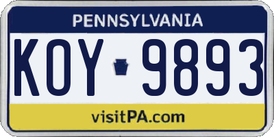 PA license plate KOY9893