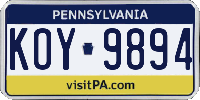 PA license plate KOY9894