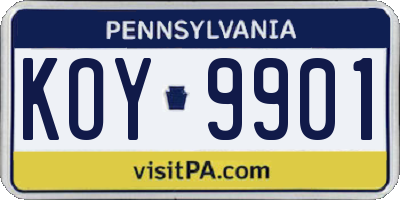 PA license plate KOY9901