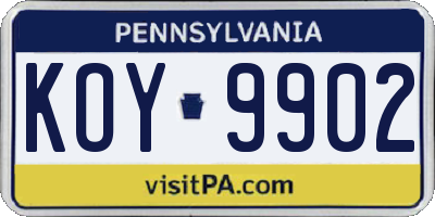 PA license plate KOY9902