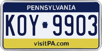 PA license plate KOY9903