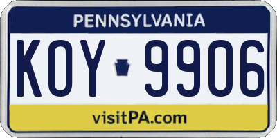 PA license plate KOY9906