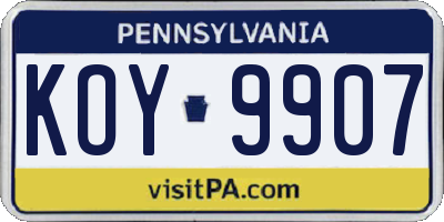 PA license plate KOY9907