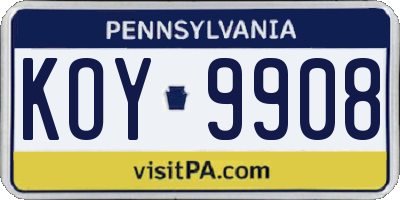 PA license plate KOY9908