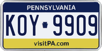 PA license plate KOY9909