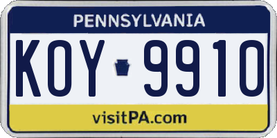 PA license plate KOY9910
