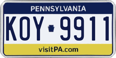 PA license plate KOY9911