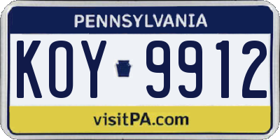 PA license plate KOY9912