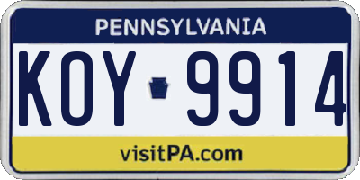PA license plate KOY9914