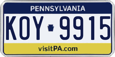 PA license plate KOY9915