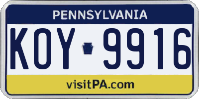 PA license plate KOY9916