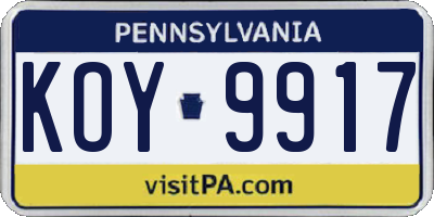 PA license plate KOY9917