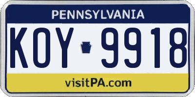 PA license plate KOY9918