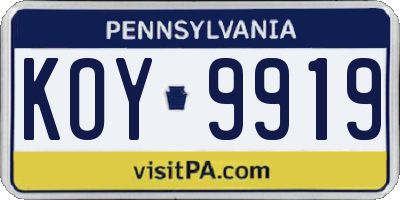 PA license plate KOY9919