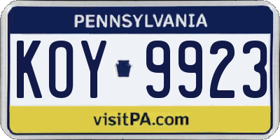 PA license plate KOY9923