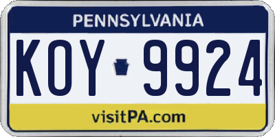 PA license plate KOY9924