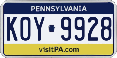 PA license plate KOY9928