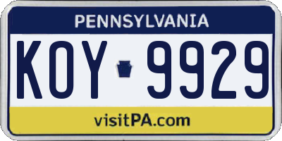 PA license plate KOY9929