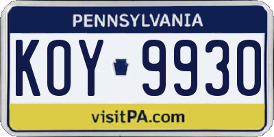 PA license plate KOY9930