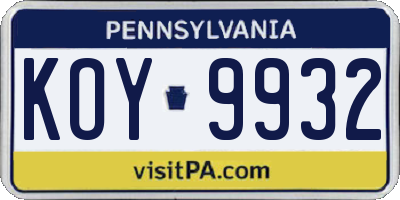 PA license plate KOY9932