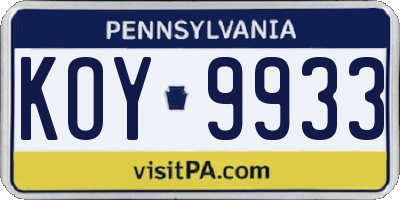 PA license plate KOY9933