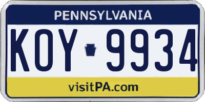 PA license plate KOY9934