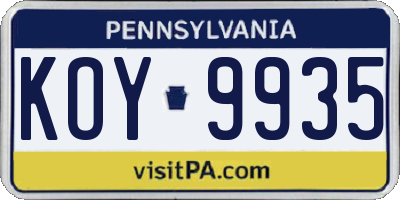 PA license plate KOY9935