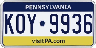 PA license plate KOY9936