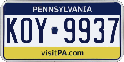 PA license plate KOY9937