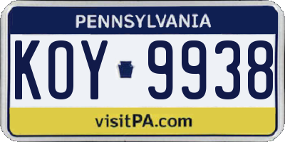 PA license plate KOY9938