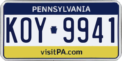 PA license plate KOY9941