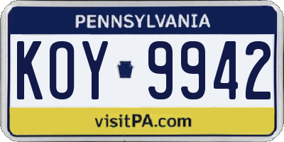 PA license plate KOY9942