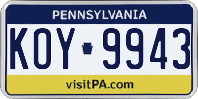 PA license plate KOY9943